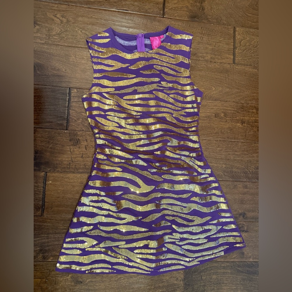 QUEEN OF SPARKLES Purple and Gold Sequin Dress